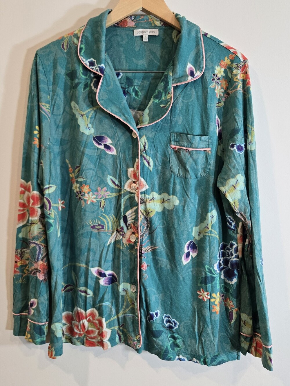 Johnny Was Pajama Top Sleep Shirt Sz L Sleepwear Pima Cotton Modal Comfy Womens